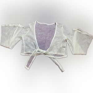 White Transparent Flare-Sleeved Cropped Sweater